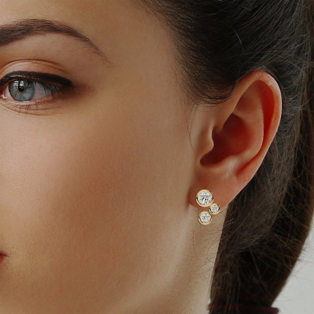 Diamond Three stone climber earrings (BEZEL SETTING)