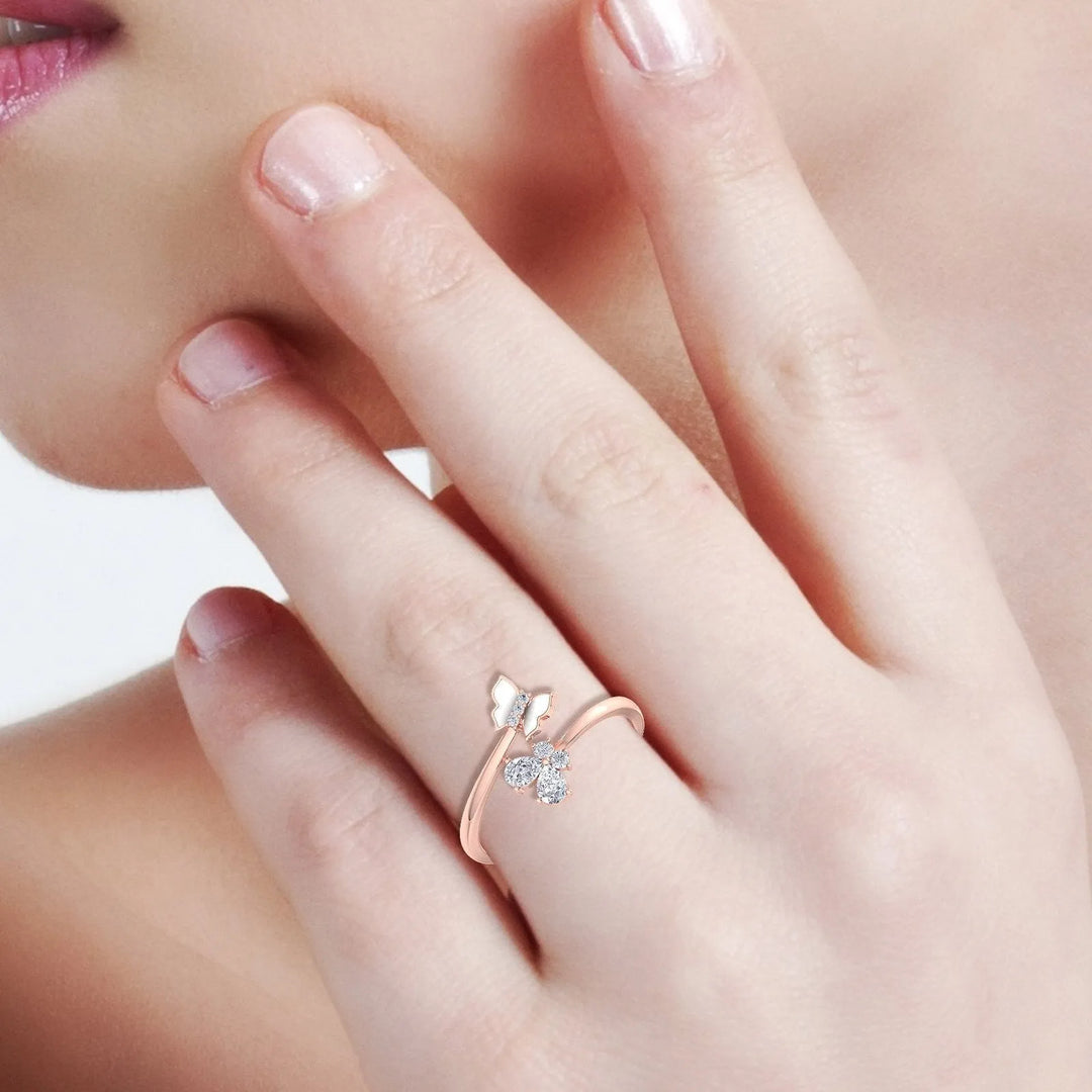 Modern Butterfly Diamond Rose Gold Ring  – Heera One