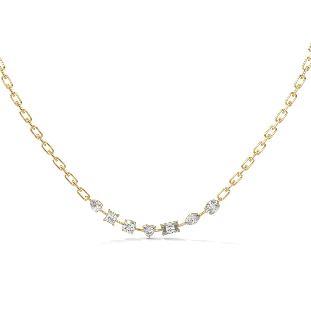 7 Stones Floating Necklace With Tiny Link Gold Chain – Heera One