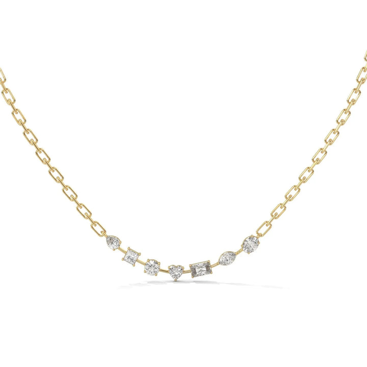 7 Stones Floating Necklace With Tiny Link Gold Chain – Heera One