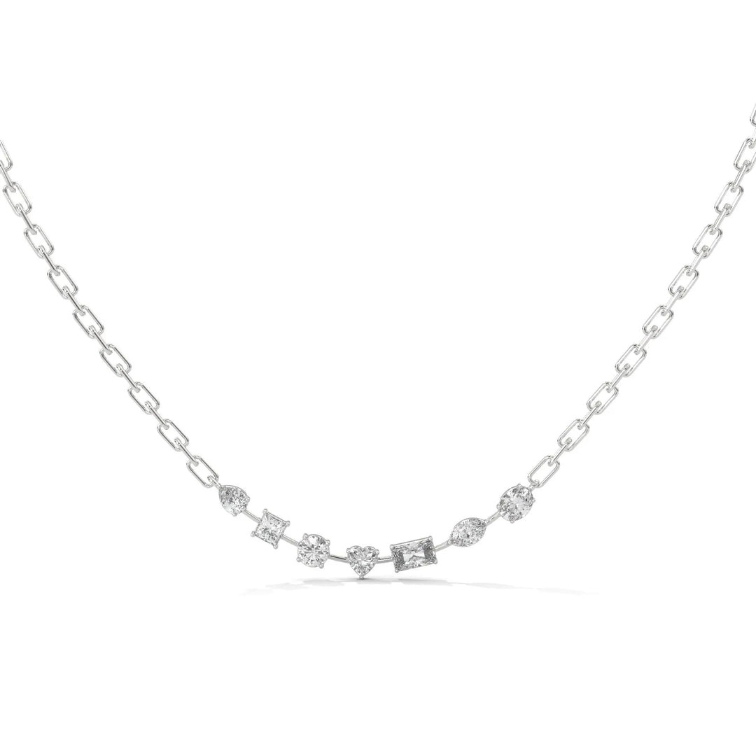 7 Stones Floating Necklace With Tiny Link Silver Chain – Heera One