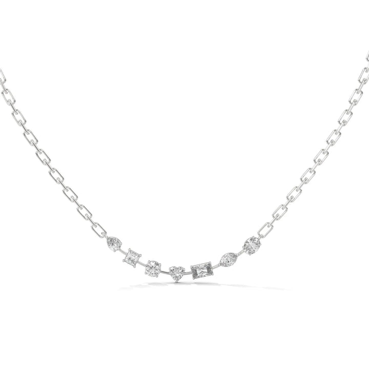 7 Stones Floating Necklace With Tiny Link Silver Chain – Heera One