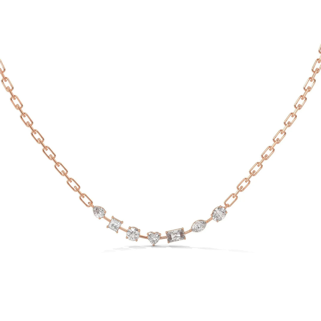 7 Stones Floating Necklace With Tiny Link Rose Gold Chain – Heera One