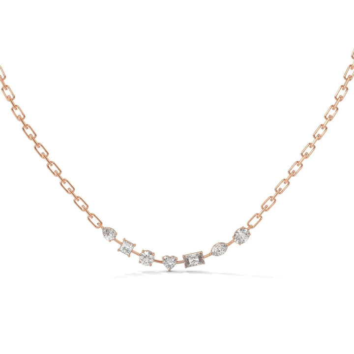 7 Stones Floating Necklace With Tiny Link Rose Gold Chain – Heera One