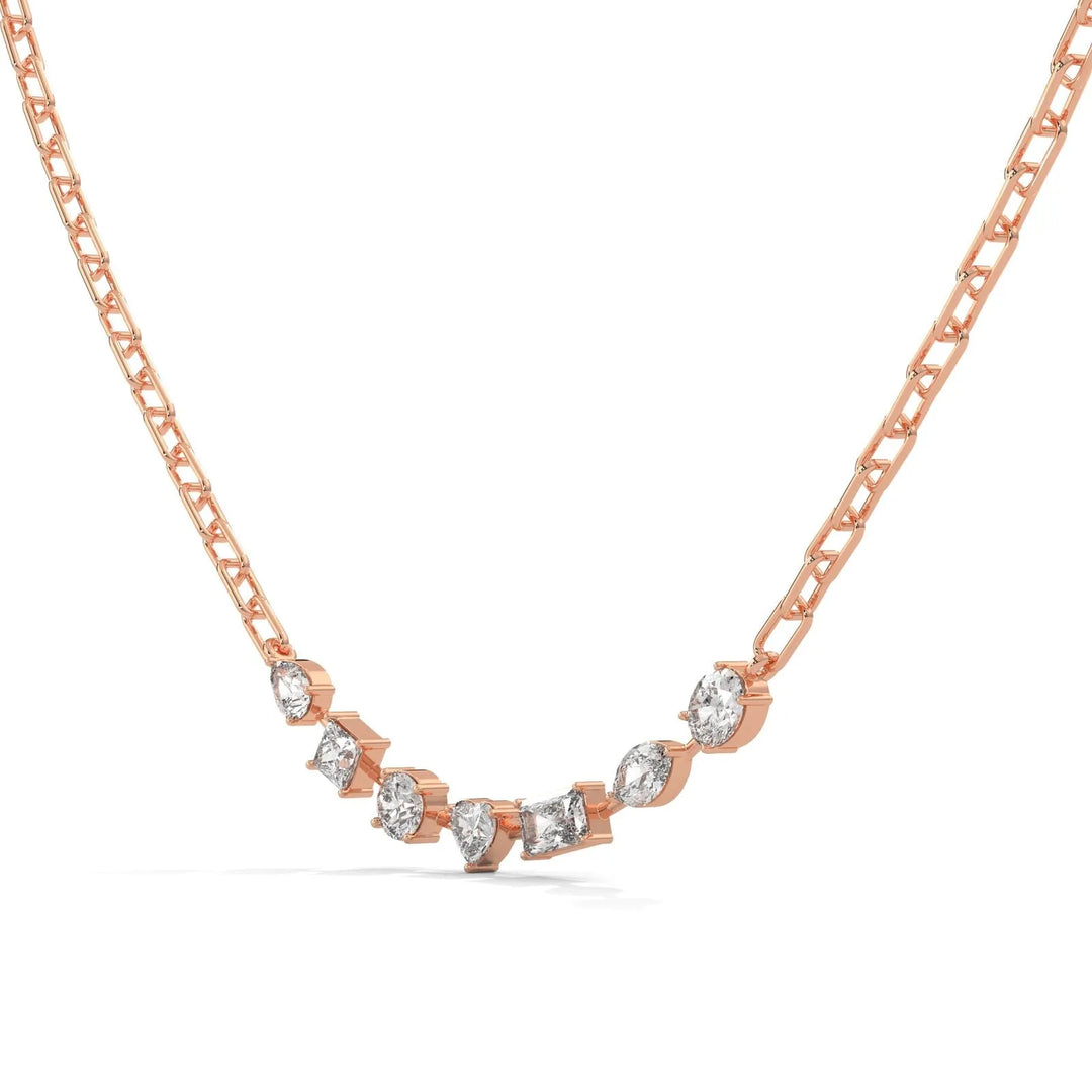 Rosy 7 Stones Floating Necklace With Tiny Link Rose Gold Chain – Heera One