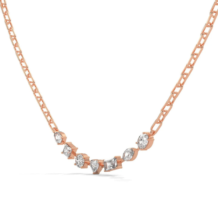 Rosy 7 Stones Floating Necklace With Tiny Link Rose Gold Chain – Heera One