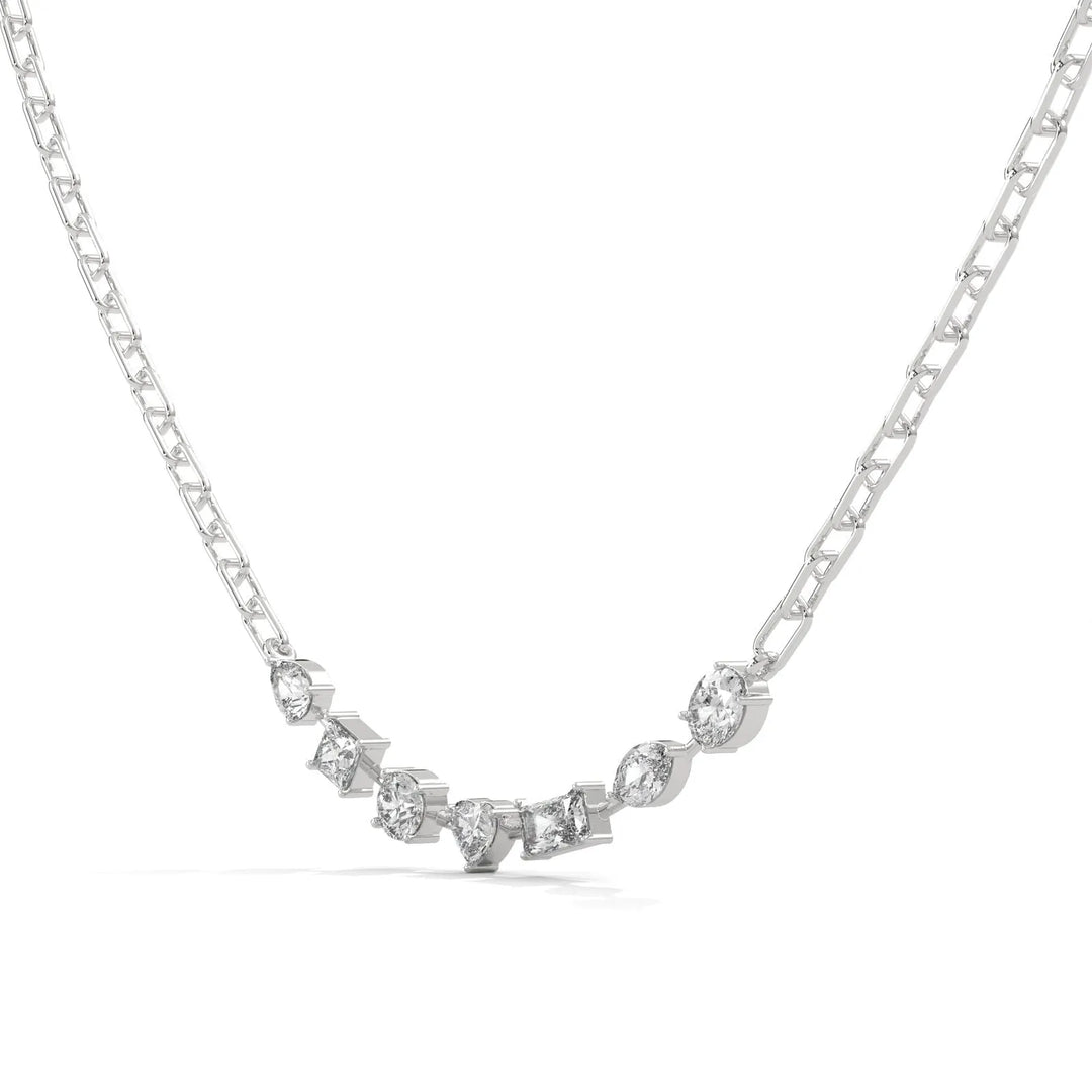 Classy 7 Stones Floating Necklace With Tiny Link Silver Chain – Heera One
