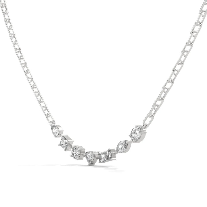 Classy 7 Stones Floating Necklace With Tiny Link Silver Chain – Heera One