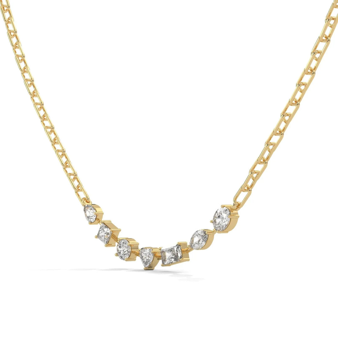 Golden 7 Stones Floating Necklace With Tiny Link Gold Chain – Heera One