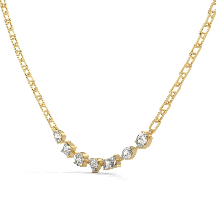 Golden 7 Stones Floating Necklace With Tiny Link Gold Chain – Heera One