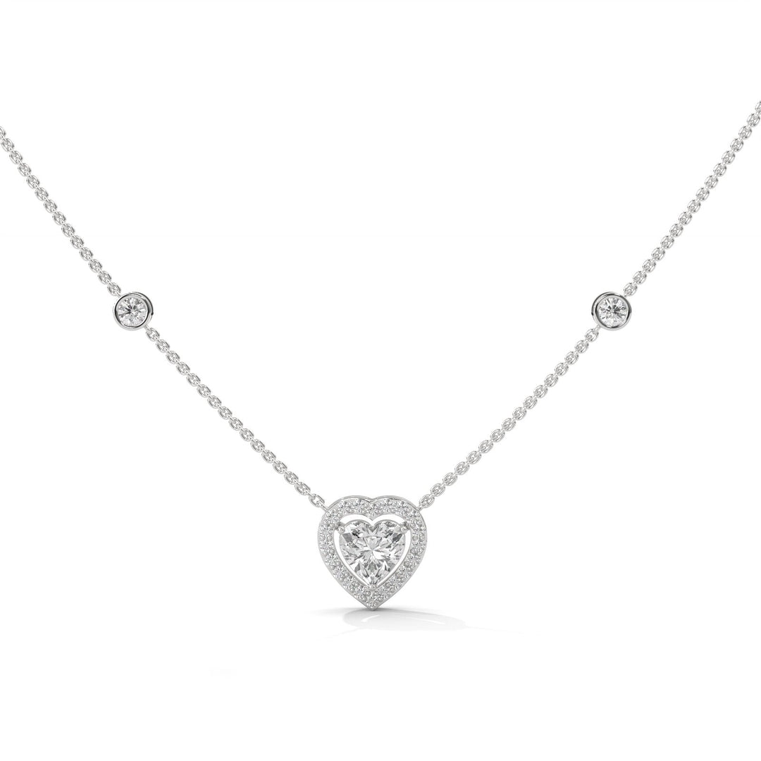 Sparkle HEART SOLITAIRE WITH STATION DIAMOND Silver NECKLACE – Heera One