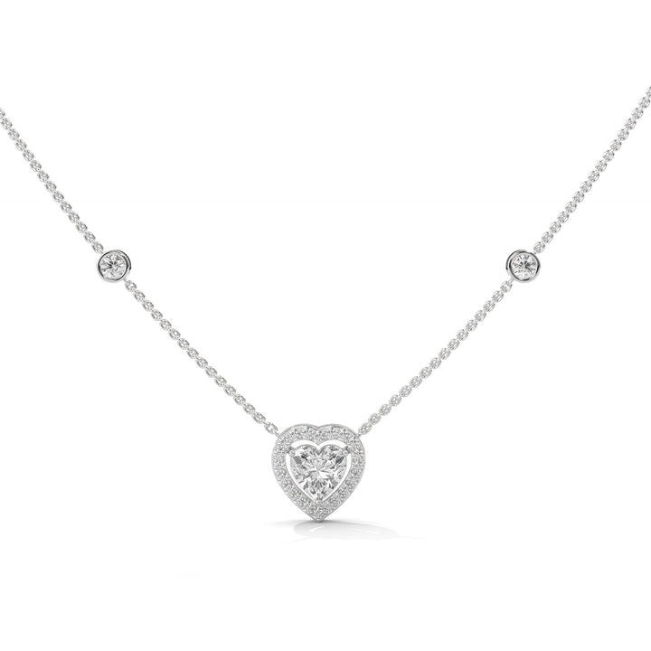 Sparkle HEART SOLITAIRE WITH STATION DIAMOND Silver NECKLACE – Heera One