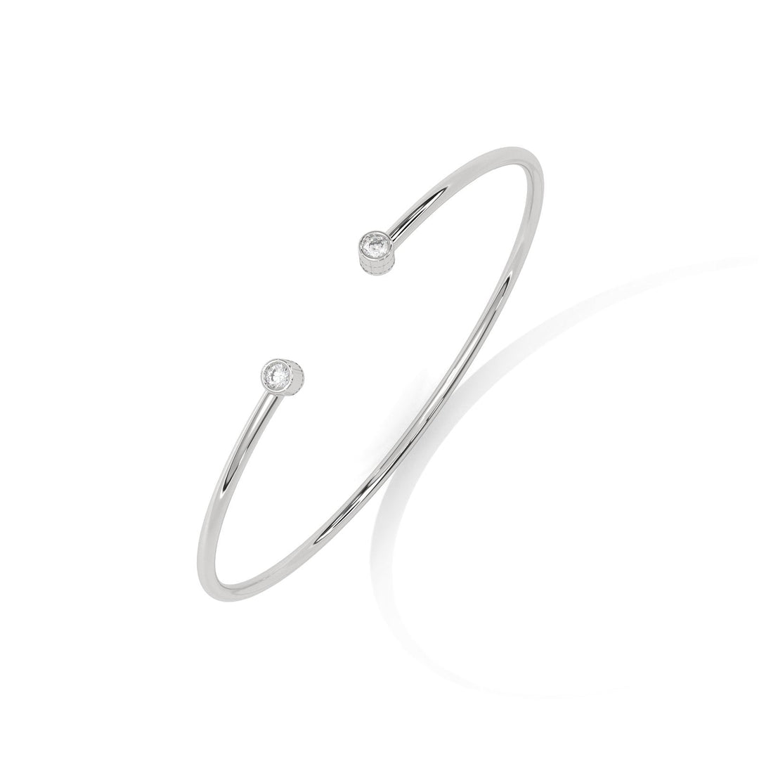 Double Diamond Bezel Cuff Silver Bracelet  – Heera One