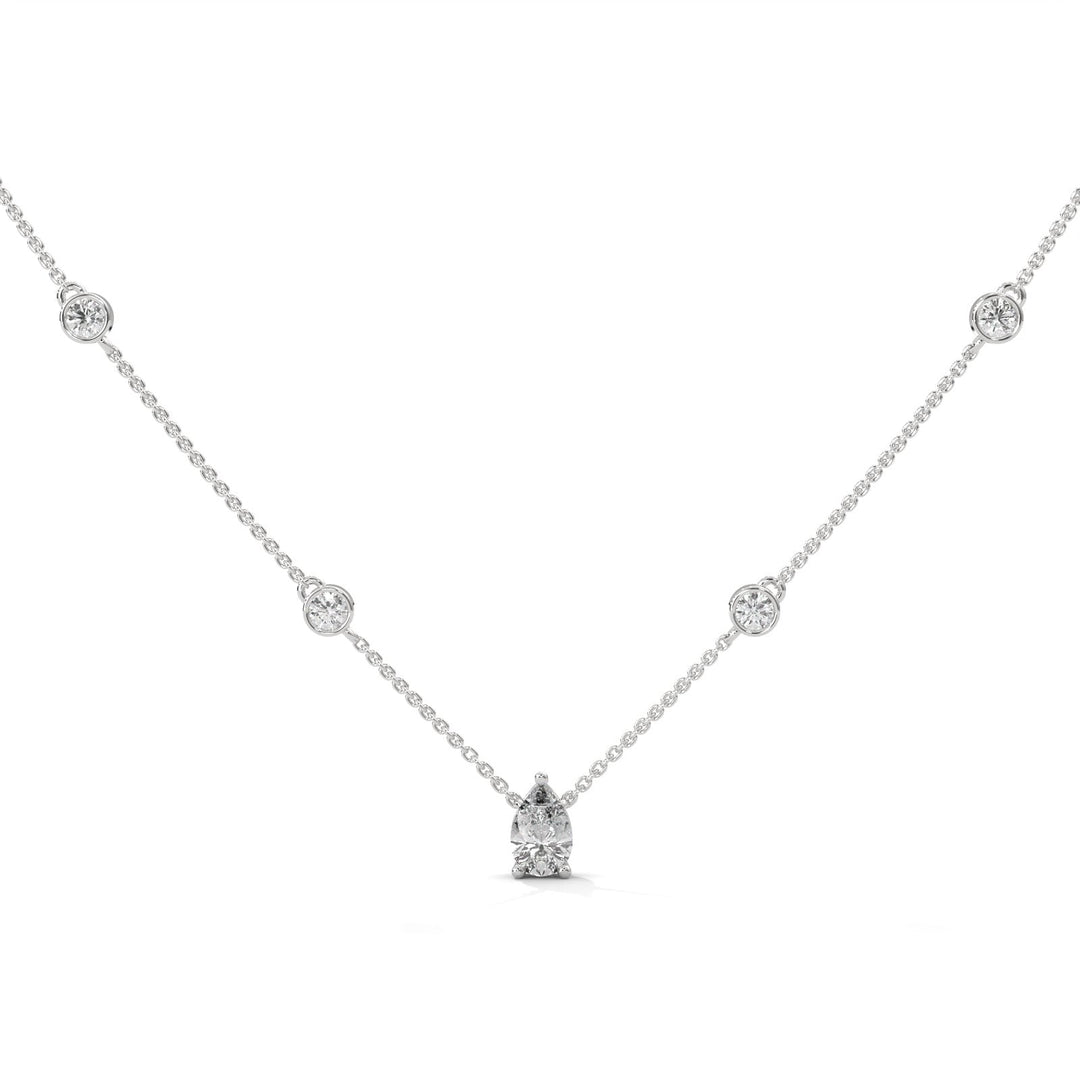 Endless Shimmer PEAR SOLITARIE WITH STATION SILVER NECKLACE   – Heera One