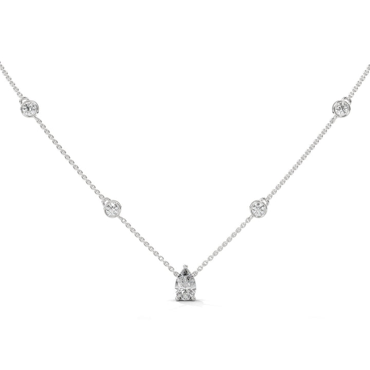 Endless Shimmer PEAR SOLITARIE WITH STATION SILVER NECKLACE   – Heera One