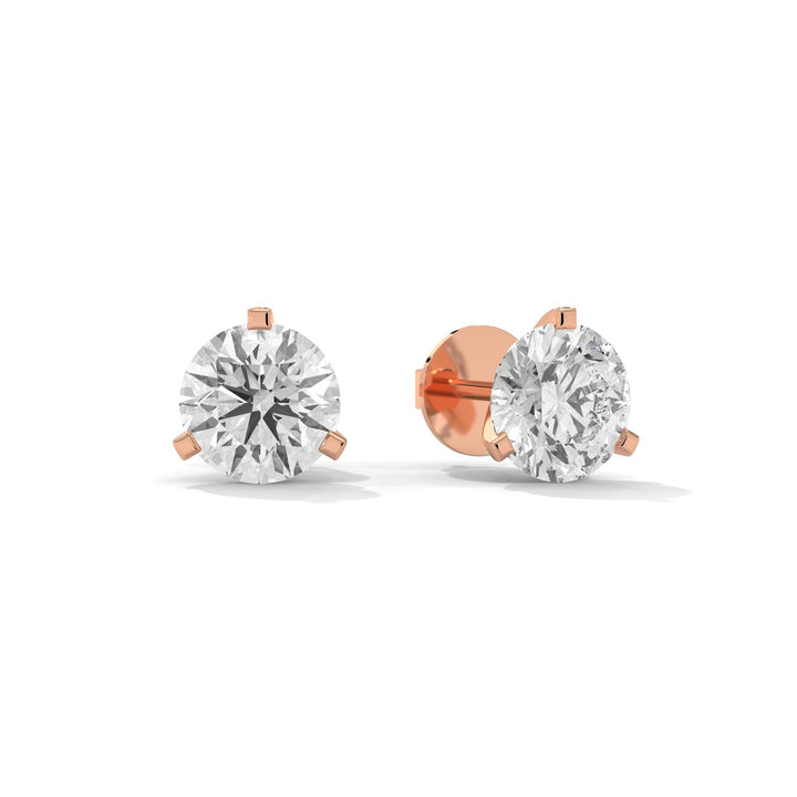 Three-Prongs Diamond Rose Gold Studs – Heera One