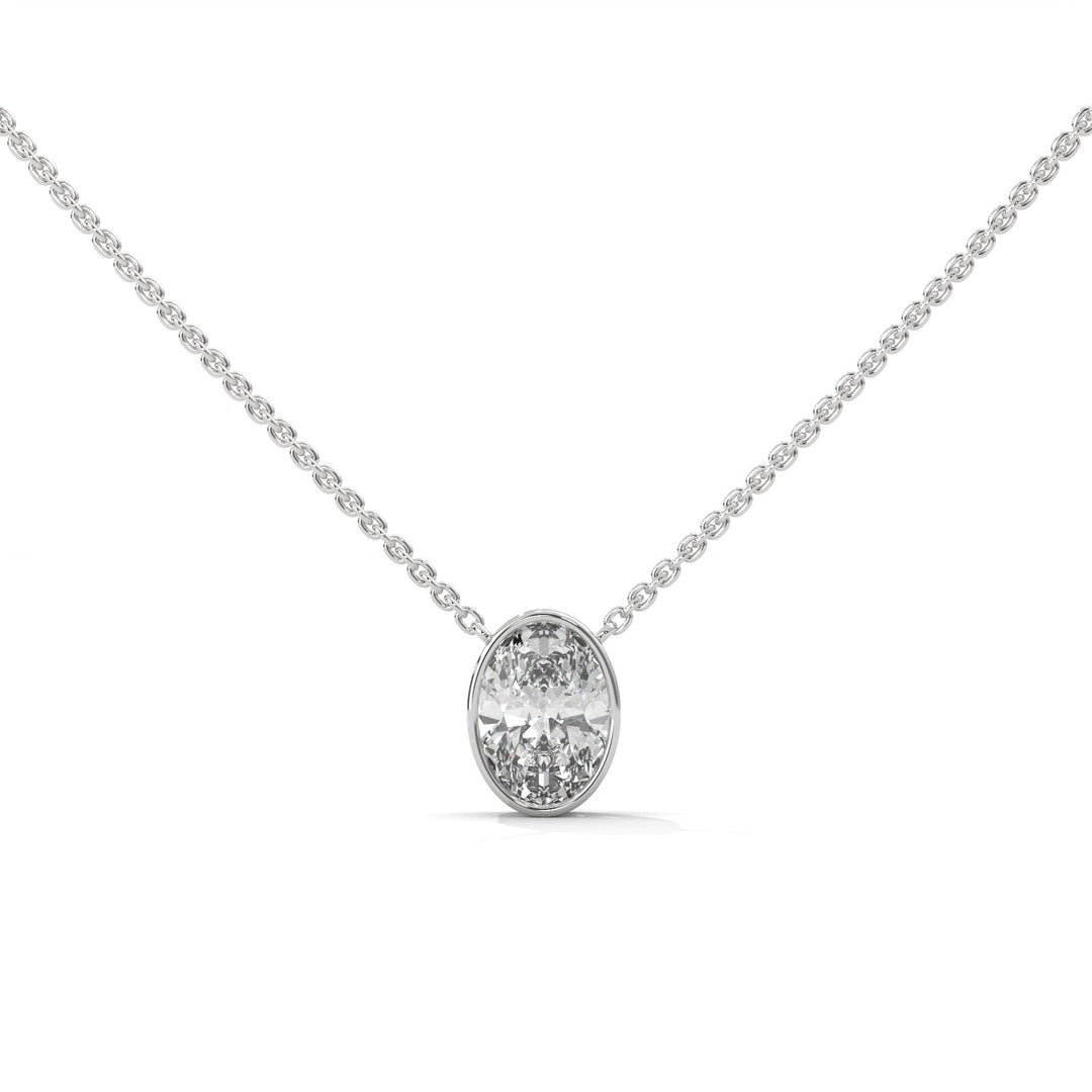 OVAL BEZEL SET SILVER NECKLACE  – Heera One