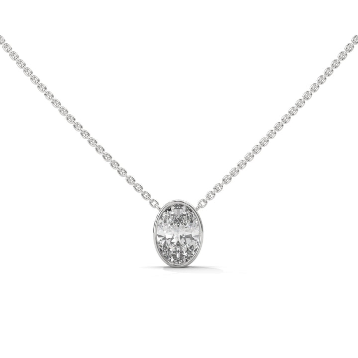 OVAL BEZEL SET SILVER NECKLACE  – Heera One