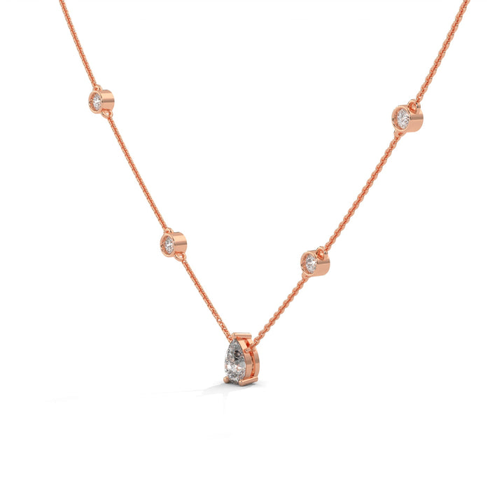 PEAR SOLITARIE WITH STATION ROSE GOLD NECKLACE   – Heera One