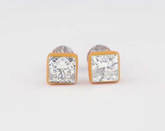 Saffron Enamel Princess Diamond Studs 1ctw