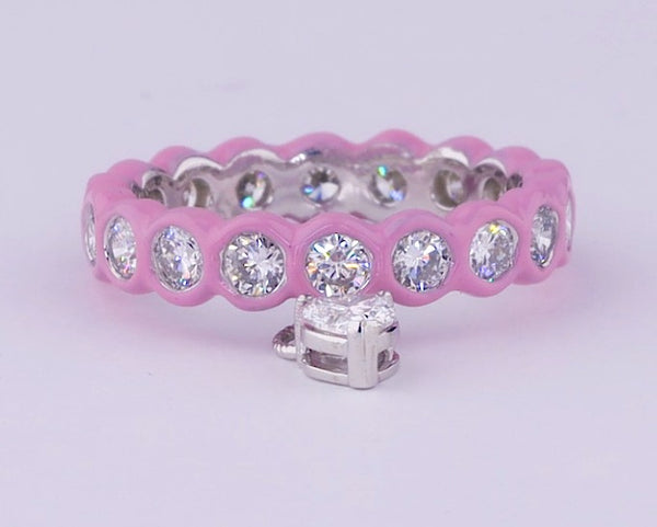 Rosette Bezel Eternity Ring with Heart Drop