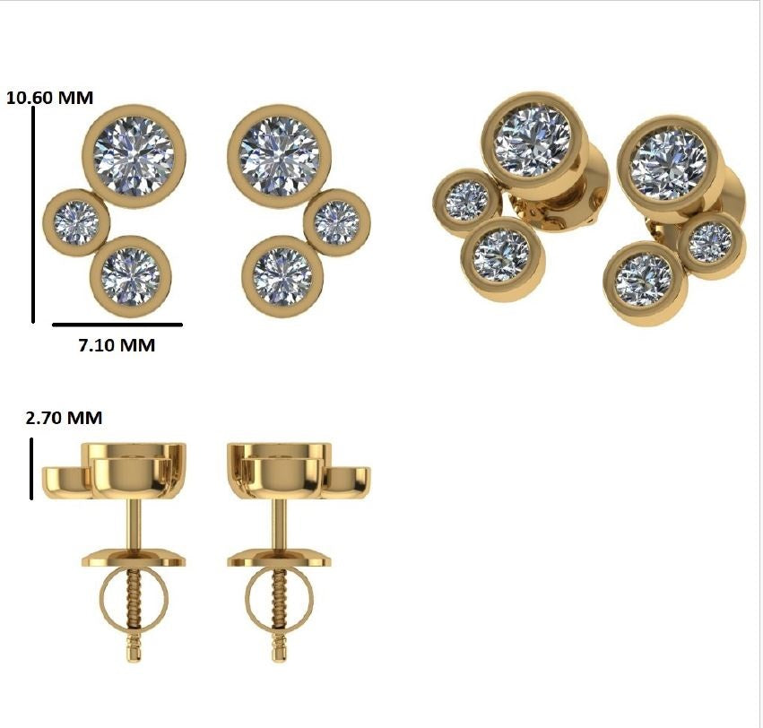 Diamond Three stone climber earrings (BEZEL SETTING)