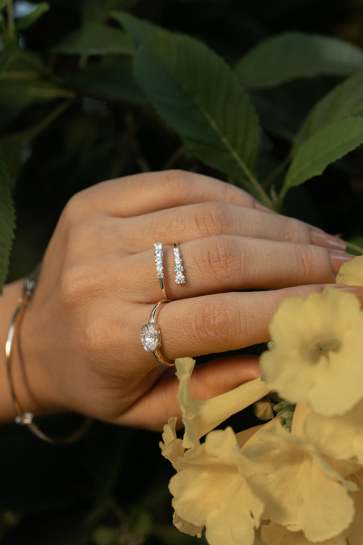 Oval Diamond East-West Half Bezel Engagement Ring