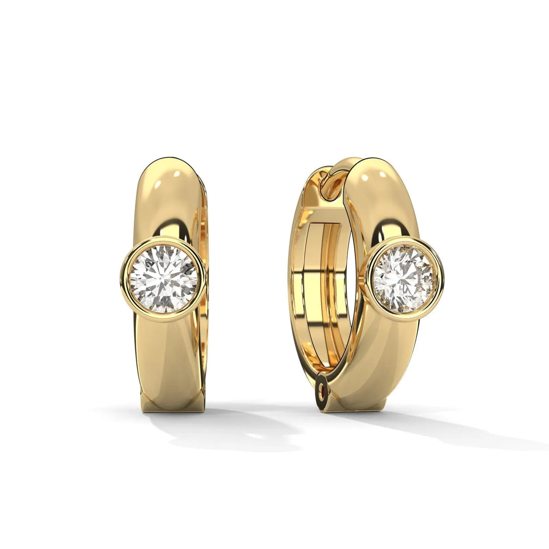 Bezel Set Diamond Huggie Gold Earrings  – Heera One