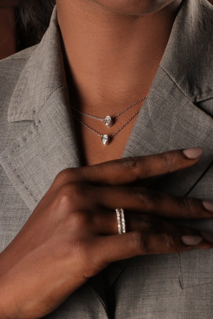 Pear Bezel Set Necklace