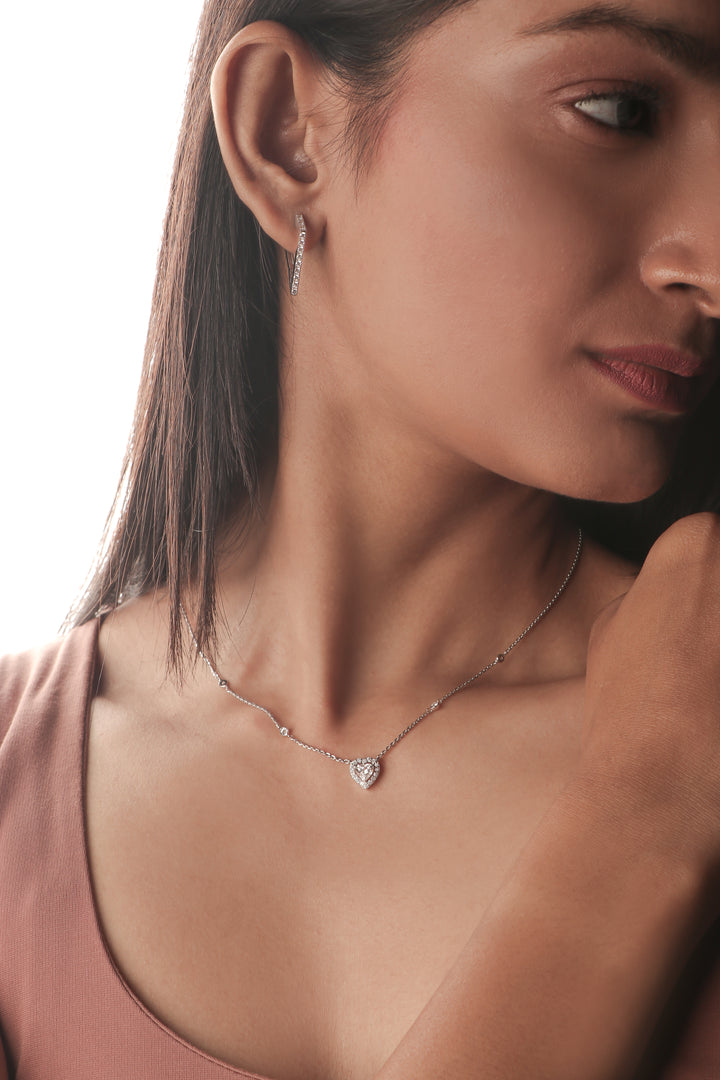 Heart Solitaire With Station Diamond Necklace