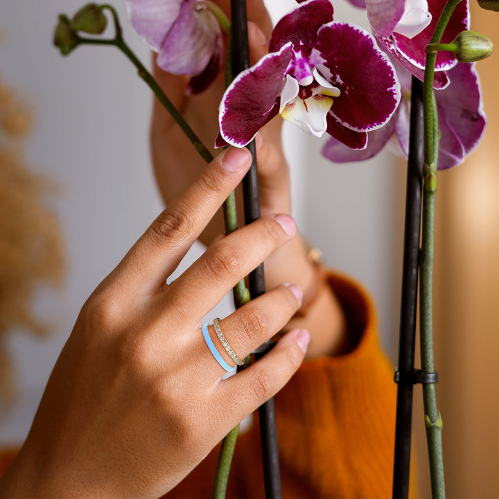 Blue Enamel Open Band Ring