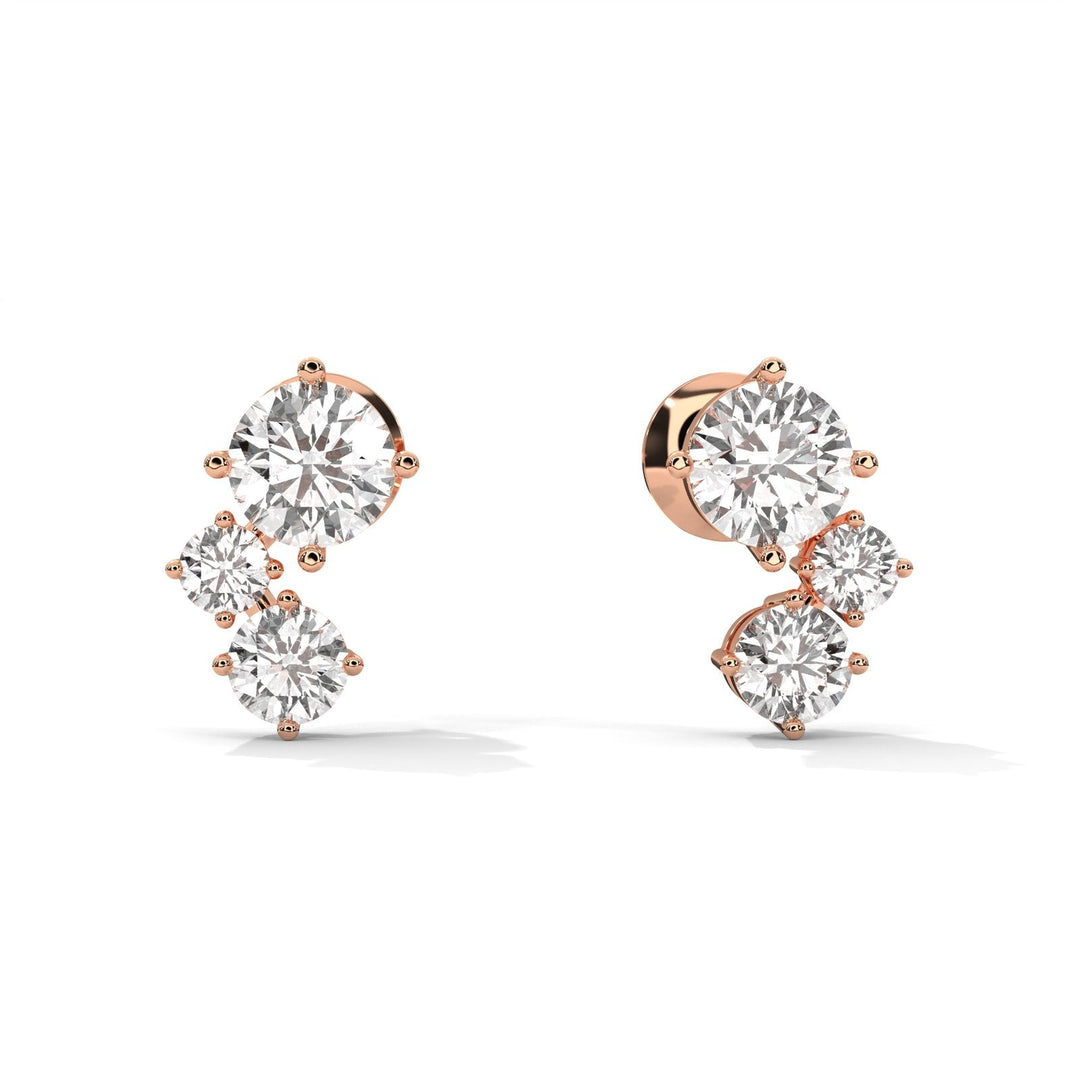 Diamond Three Stone Climber Rose Gold Earrings  – Heera One