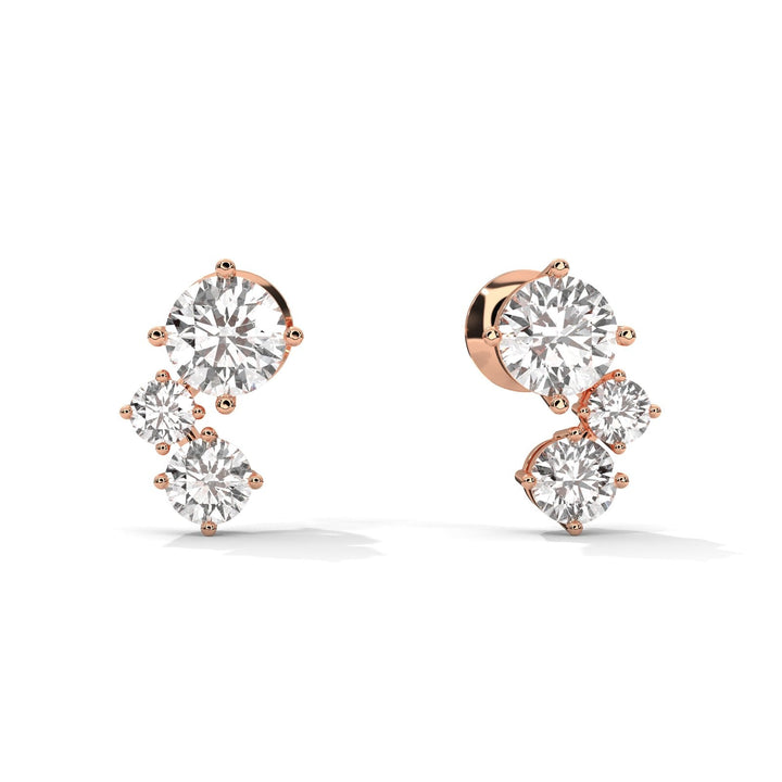 Diamond Three Stone Climber Rose Gold Earrings  – Heera One