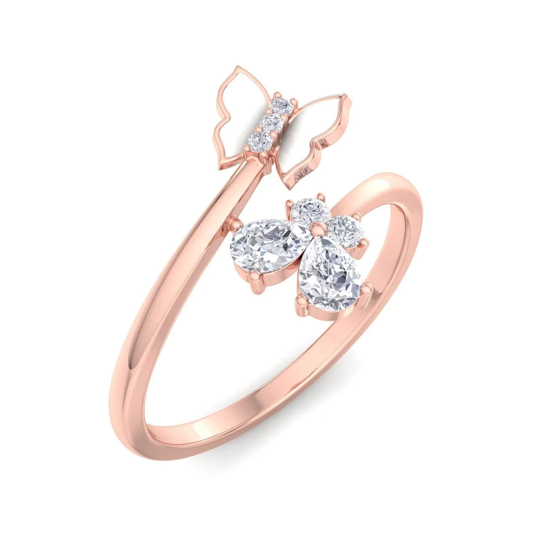 Classy  Butterfly Diamond Rose Gold Ring  – Heera One