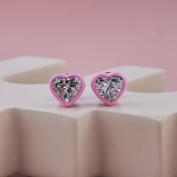 Rosette Enamel Heart Diamond Studs 1ctw