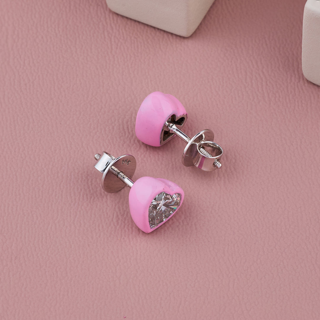 Rosette Enamel Heart Diamond Studs 1ctw