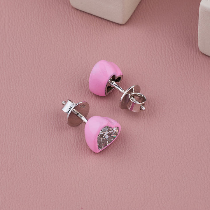 Rosette Enamel Heart Diamond Studs 1ctw