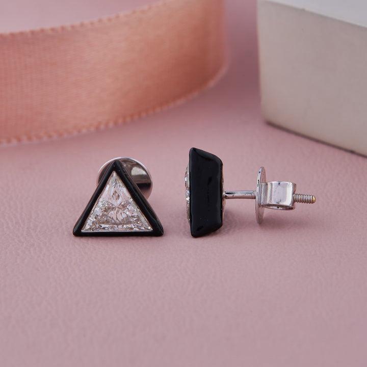 Ebony Enamel Triangle Diamond Studs 1ctw