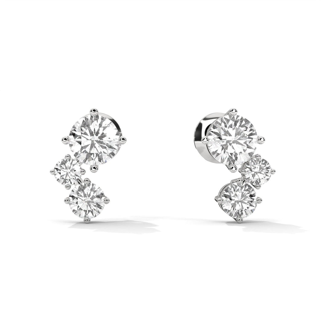 Diamond Three Stone Climber Silver Earrings  – Heera One