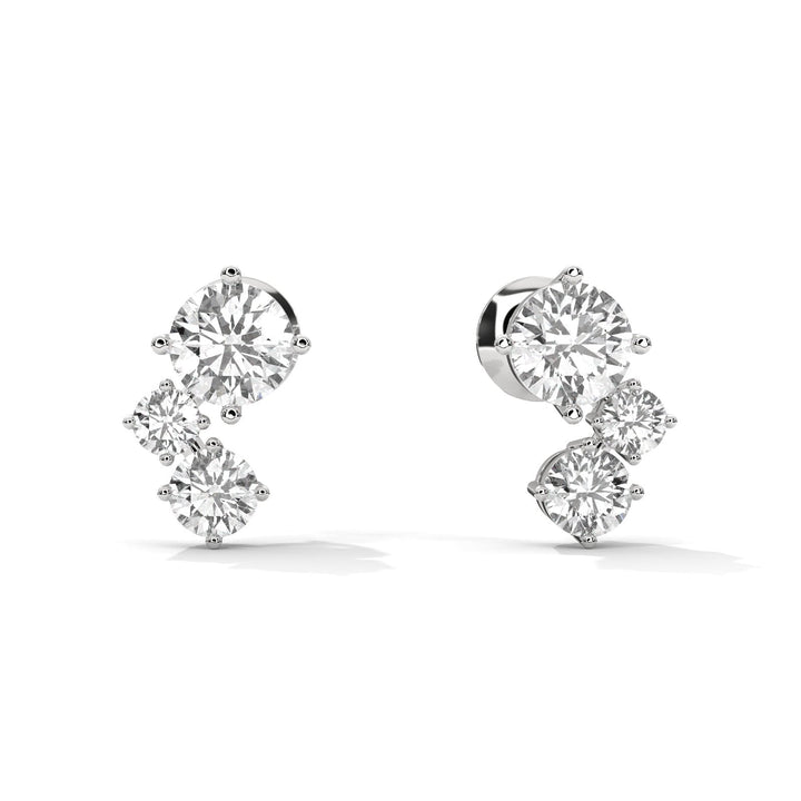 Diamond Three Stone Climber Silver Earrings  – Heera One