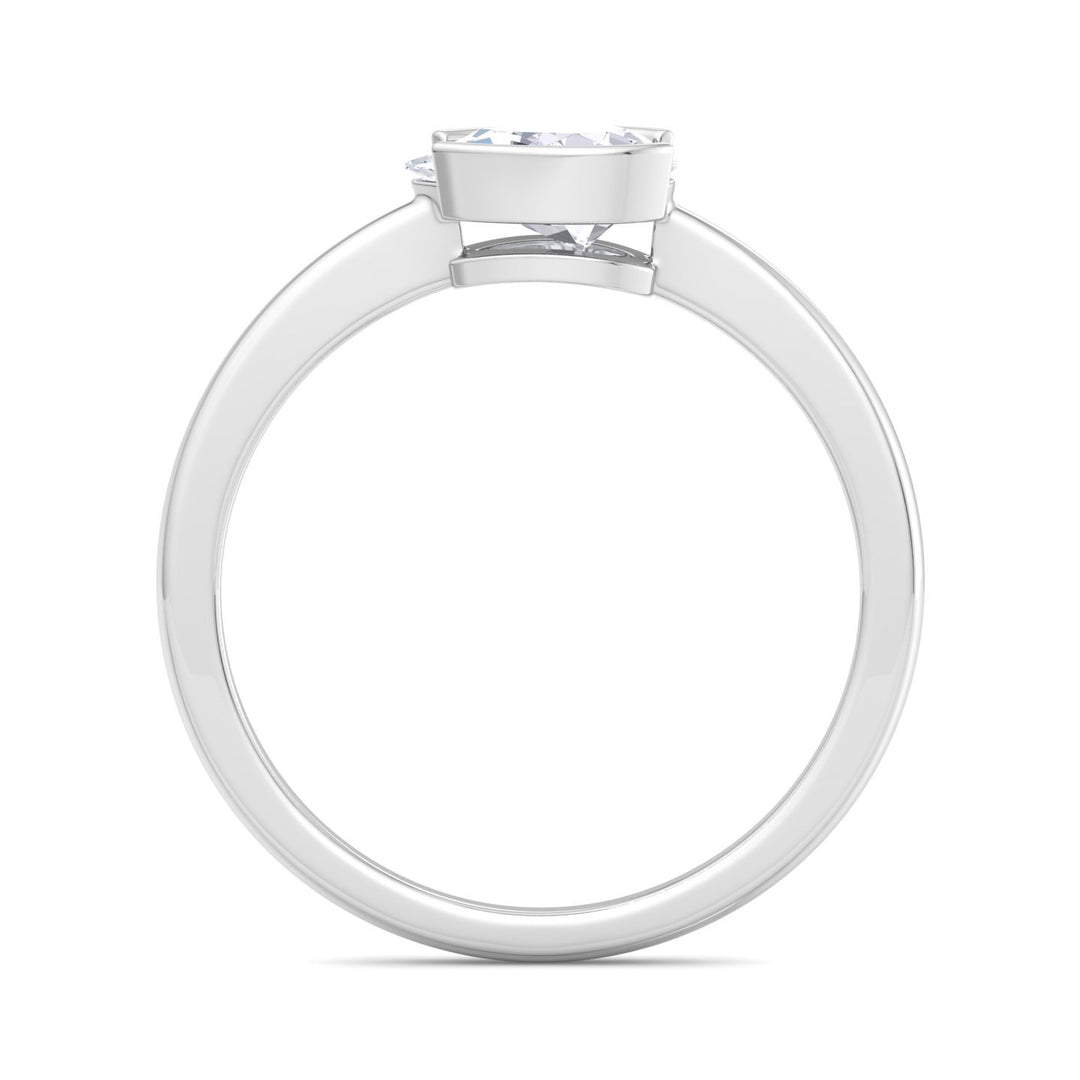 Teardrop east-west half bezel engagement ring