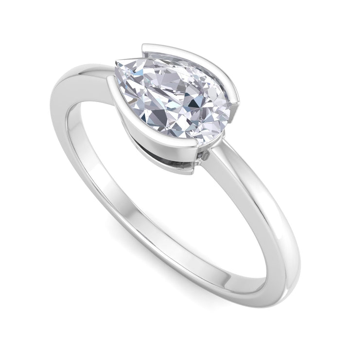 Teardrop east-west half bezel engagement ring