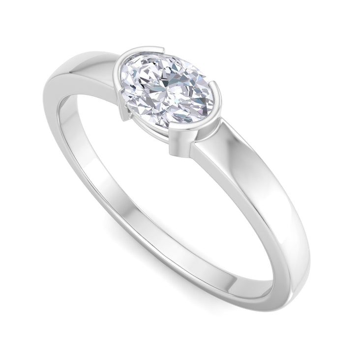 oval diamond east-west hald bezel engagement ring