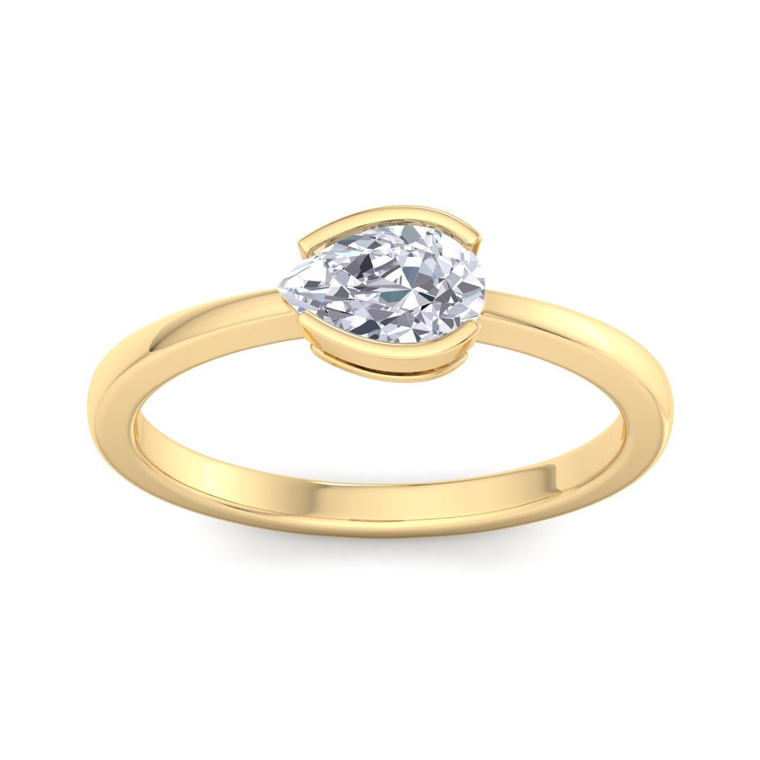 Teardrop east-west hald bezel engagement ring