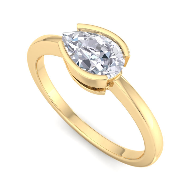 Teardrop east-west hald bezel engagement ring