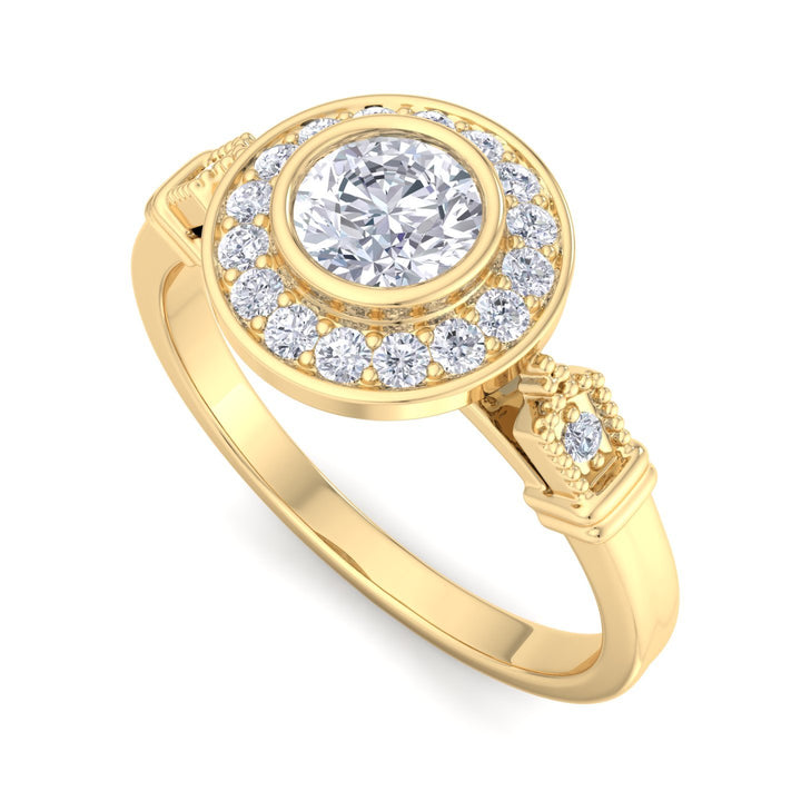 Round diamond bezel set halo pave engagement ring