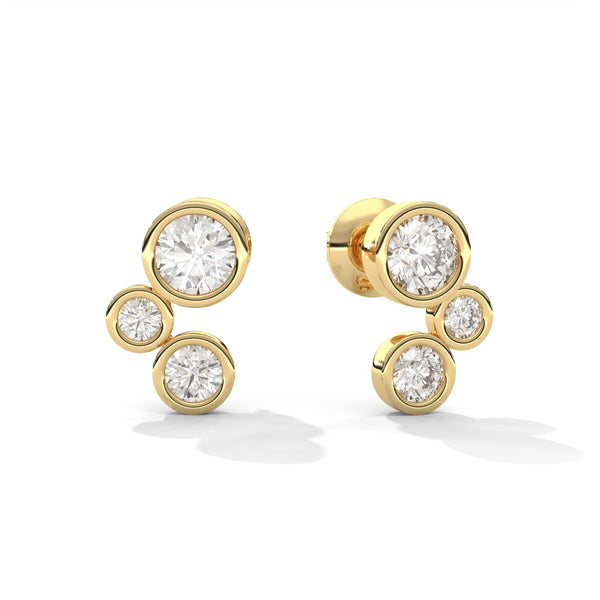Diamond Three Stone Climber Earrings (Bezel Setting)