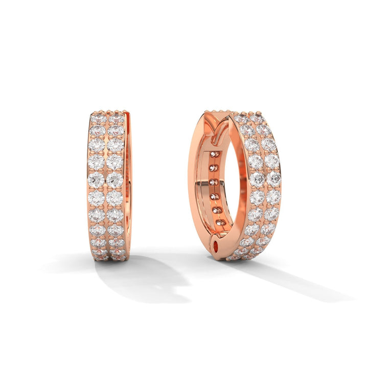 Double-Line Diamond Huggie Rose Gold Earrings – Heera One