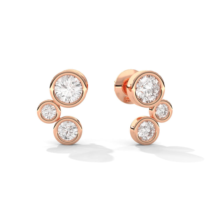 Diamond Three Stone Climber Rose Gold Earrings (BEZEL SETTING)  – Heera One