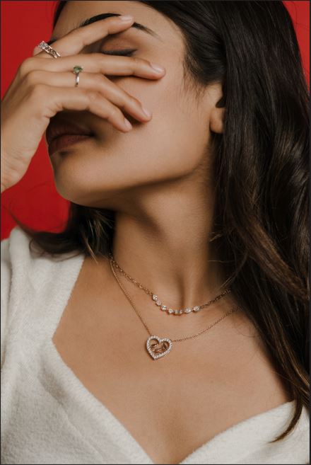 7 Stones Floating Necklace With Tiny Link Chain